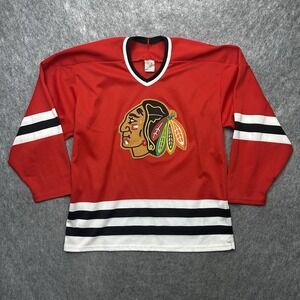 Vintage Chicago Blackhawks Jersey Men's L Red CCM Maska NHL Blank Made In USA